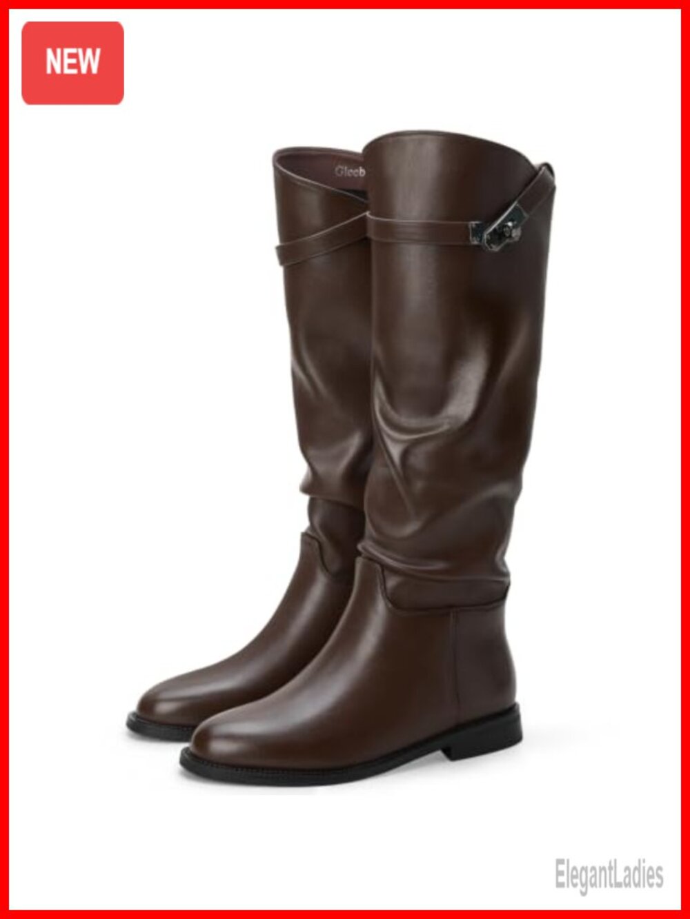 Faux Leather Knee High Riding Boots Pull-On Slouchy 1" Low Heel